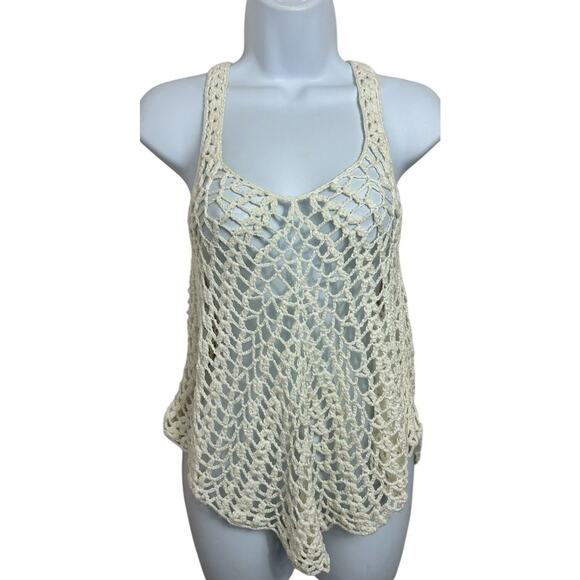 Vivid Importers of NY Open Knit Tank Top Sz Small Cream Layering Blouse Festival - Picture 5 of 5